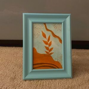 Boho Handcrafted Art in an Aqua Blue Picture frame 4x6